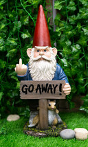 Ebros &quot;Go Away!&quot; Gnome Dwarf Not Welcome Statue 17.75&quot;H Patio Outdoor Figurine - £60.71 GBP