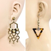 Bundle Lot 2 Casual  Chic Everyday Earrings Tortoise Leopard Antique Gold Tone - £11.10 GBP