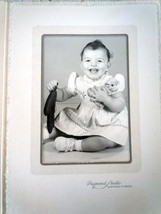 Vtg Laughing Baby Girl Holding Toy Lamb Raymond Studio Photo Sanford FL 1930 - $8.99