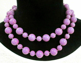 Chunky Violet Purple Beaded Statement Strand Necklace Hand Knotted Plastic  - £11.07 GBP