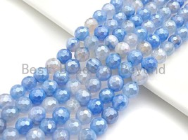 Mystic Plated Natural Blue Agate - 6/8/10/12mm Round Faceted Beads - Sku#U596 - $8.00+