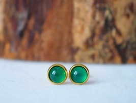 Mini Green Agate Stud Earrings, 6mm Gemstone Stud Earrings, Small Round Gold Ear - £20.22 GBP