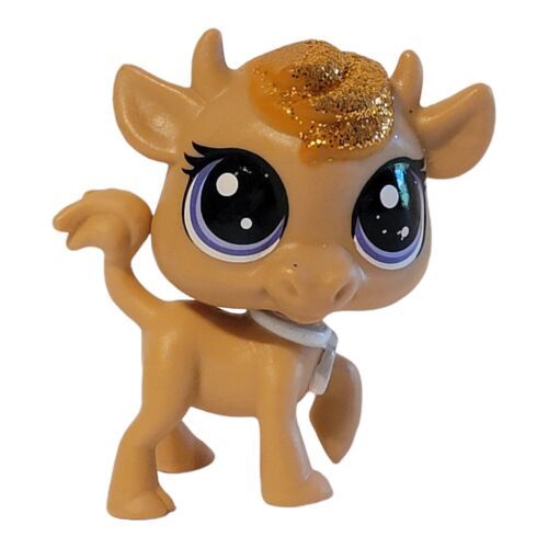 Primary image for LPS Littlest Pet Shop Brown Sparkle Cow Purple Dot Eyes 12 Rare Collector Figure