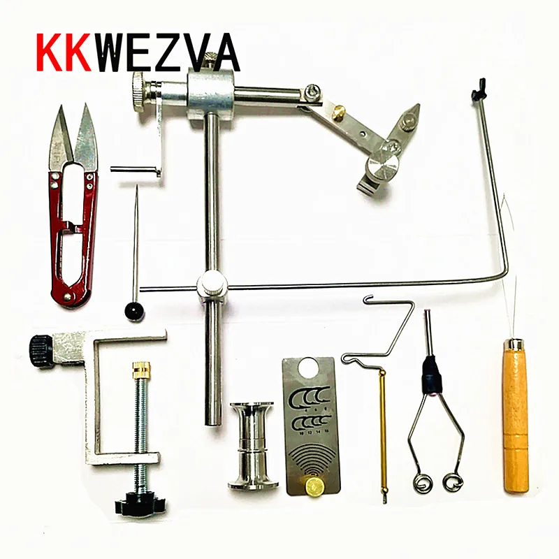 KKWEZVA set silver grade rotary fly Tying Vise  C-Clamp strengthened Har... - $40.89