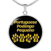 Portuguese Podengo Pequeno Mama Circle Necklace Engraved 18k Gold 18-22&quot; Dog Own - £55.22 GBP