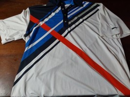 Slazenger Golf Polo Striped Shirt Men&#39;s XL Climate Cool Nylon Blue Orange White - $18.53