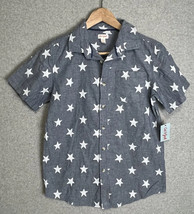 Cat &amp; Jack Short Sleeve Button Up Shirt Boys XS 4/5 Blue White Star Prin... - $8.99