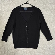 Modcloth Sweater Womens Large Black Cardigan 3/4 Sleeve Fitted Stretch Flaw - £21.91 GBP