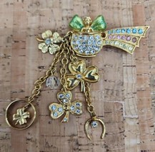 Vtg 1990s Kirks Folly Brooch Pin Fairy Pot of Gold Rainbow Rhinestones G... - $75.23