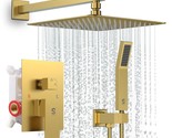 Shower Faucets Sets Complete Brushed Gold Square Rain Shower Head With H... - $370.99