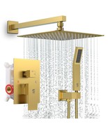 Shower Faucets Sets Complete Brushed Gold Square Rain Shower Head With H... - £295.63 GBP