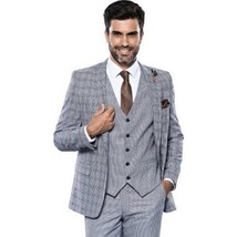 Men 3pc Vest Suit WESSI by J.VALINTIN Extra Slim Fit JV42 Blue Plaid TURKEY USA image 4