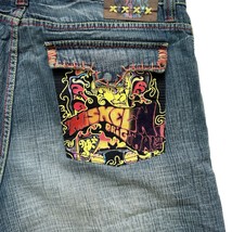 Miskeen Skater Shorts Men&#39;s Size 40 Hiphop Baggy Rapper Blue Dennim Embr... - $19.79