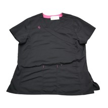 Scrub Top Womens L Black Plain V Neck Wrap Short Sleeve Uniform Work Wear - £14.39 GBP