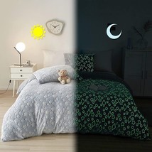 Glow in The Dark Velvet Duvet Cover with Star and Planet Pattern  (Twin 68&quot;x90&quot;) - £26.29 GBP