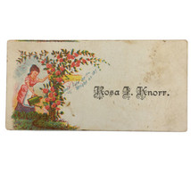 VICTORIAN CALLING CARD - woman watering rose bush flower garden - Rosa Knorr - £7.86 GBP
