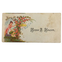 VICTORIAN CALLING CARD - woman watering rose bush flower garden - Rosa Knorr - £7.52 GBP