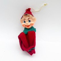 Vintage Knee Hugger Pixie Elf Felt Christmas Red Ornament - £15.73 GBP