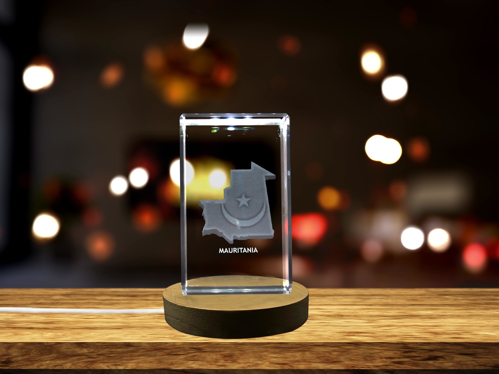 LED Base included | Mauritania 3D Engraved Crystal 3D Engraved Crystal Keepsake