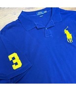 Polo Ralph Lauren Shirt Mens XXL Royal Blue Polo Big Pony Yellow Casual ... - $666.89 MXN