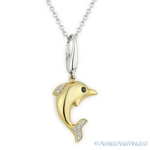 0.04 ct Round Cut Diamond Dolphin Animal Charm Necklace Pendant 14k Yellow Gold - £222.99 GBP