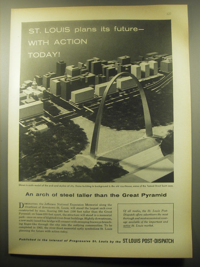 1959 St. Louis Post-Dispatch Newspaper Ad - Arch of steel taller than ...