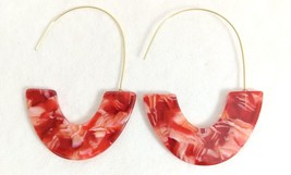 Acrylic Oval Pink &amp; Red Faux Tortoise Shell Earrings Big Hook 3 1/2&quot; Boho NEW - £3.20 GBP