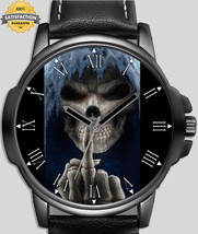 Skull Grim Reaper Middle Finger Unique Wrist Watch FAST UK - $54.99