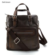 Leather notebook bag satchel messenger men women bag handbag dark brown  - £207.83 GBP