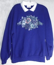 Vintage 80s 90s Morning Sun Womens XL Collared Floral Sweatshirt Purple USA - £14.89 GBP