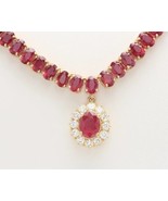 Pendentif Collier 15CT Rubis Rouge Ovale Simulé Et Diamant Sur Plaqué Argent Or - €438,58 EUR