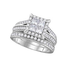 14k White Gold Princess Diamond Bridal Wedding Engagement Ring Set 1-1/2 Ctw - £2,012.98 GBP