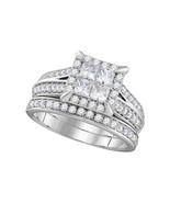 14k White Gold Princess Diamond Bridal Wedding Engagement Ring Set 1-1/2... - £2,008.13 GBP