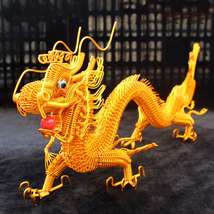  Metal gragon statue sculpture crafts gift,Goolden charm Chinese dragon figurine - £82.70 GBP