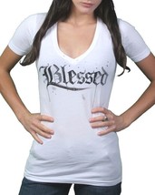 Gods Mani da Donna Bianco Maslo Blessed Profondo Scollo A V T-Shirt Nwt - £14.08 GBP