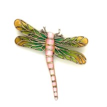 Vintage Signed 925 Sterling Colorful Glass Wings Inlay Pink MOP Dragonfly Brooch - £51.42 GBP