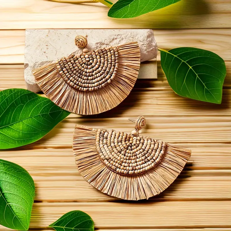Pretty Handmade Tassel Rice Beads Design Stud Earrings Vintage Bohemian ... - $18.17 CAD