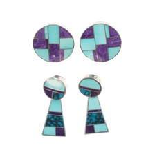 2pr Ray Tracey Knifewing Navajo Multi-stone channel inlay sterling earrings - £299.43 GBP