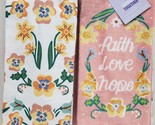 2 Different Cotton Printed Towels (15&quot;x26&quot;) SPRING FLOWERS, FAITH LOVE H... - $14.84