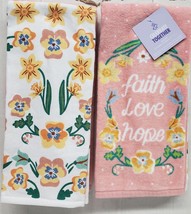 2 Different Cotton Printed Towels (15&quot;x26&quot;) Spring Flowers, Faith Love Hope, Ko - £12.04 GBP