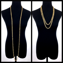TEXTURED gold-tone double-link chain necklace - long 60&quot; rope length vin... - £15.67 GBP