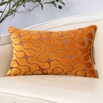 Yangest Orange Yellow Velvet Wave Lumbar Throw Pillow Cover Wavy, 12X20 Inch. - £25.53 GBP