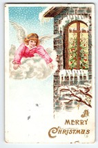 Christmas Postcard Angel In The Clouds Snow Icicles X-mas Tree Embossed ... - £10.46 GBP