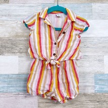 Old Navy Striped Tie Front Romper White Pink Multi Baby Girl 6-12M 6-12 Month - £8.93 GBP