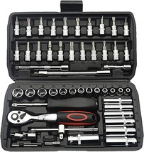 Socket Wrench Set 53PCS 1 4 Inch Ratcheting Wrench Set And Extension Bar Gimbal  - £30.21 GBP