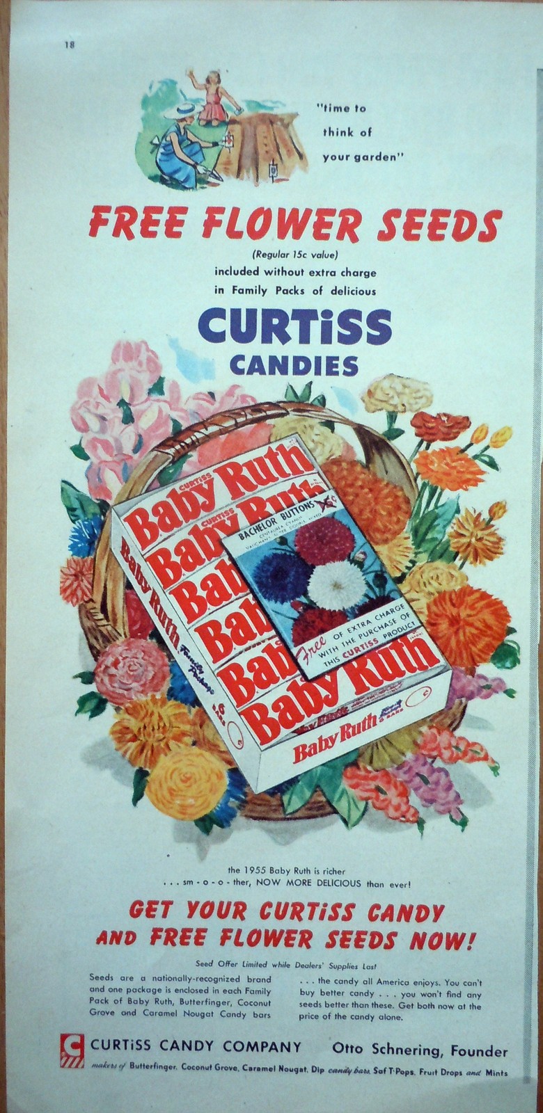 Baby Ruth Curtiss Candy Free Flower Seeds Print Magazine Advertisement 1955 - $5.99
