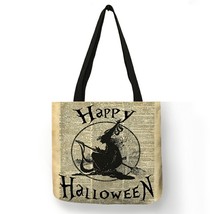 Scary Halloween Tote Handbag Dark Pumpkin Cat Print Women&#39;s Shoulder Bag Trick O - £13.83 GBP