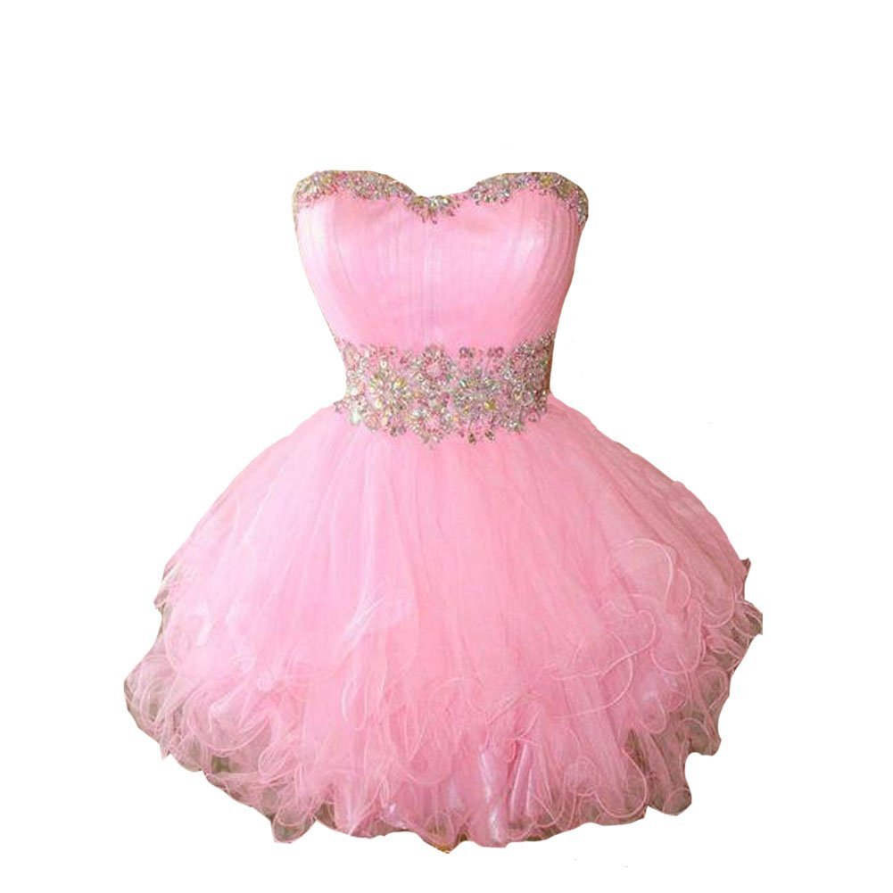 Kivary Women's Short Sweetheart Beaded Crystals Sequins Tulle Prom Homecoming Co