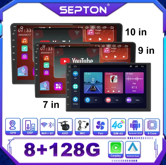 SEPTON Car Radio Android Universal 7 9 10 Inch Car Stereo Touch Screen for - £76.18 GBP+