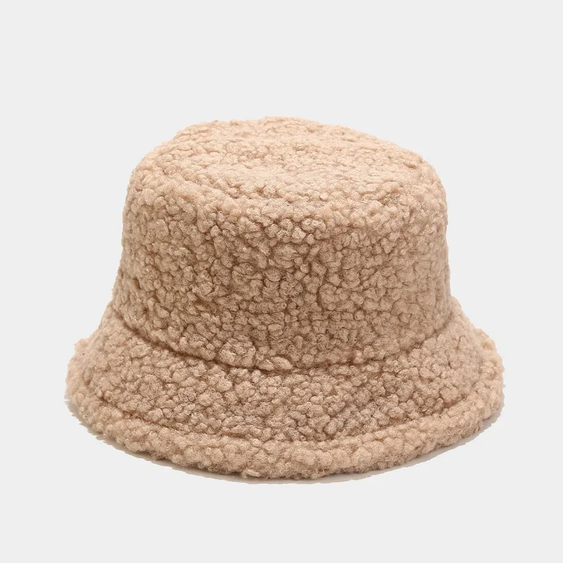Lamb   Bucket Hat Winter Warm Teddy Velvet Hats Caps For Women Lady Outdoor  Fis - £90.51 GBP